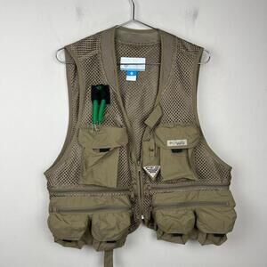 Columbia PFG Performance Fishing Gear Vest Tan Mesh Utility – Size L